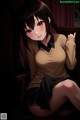 Anime girl sitting on a chair in a dark room.